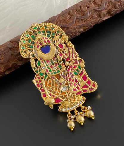 Gold tone Navarathna Narasimmha jadau pendant dj-53843