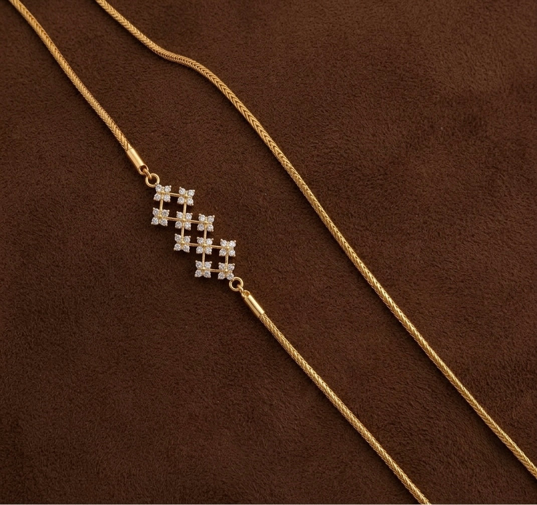 Gold tone white stone 30 inches mugappu chain dj-54420