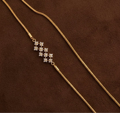 Gold tone white stone 30 inches mugappu chain dj-54420