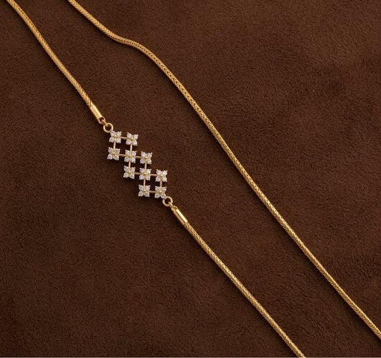 Gold tone white stone 30 inches mugappu chain dj-54420