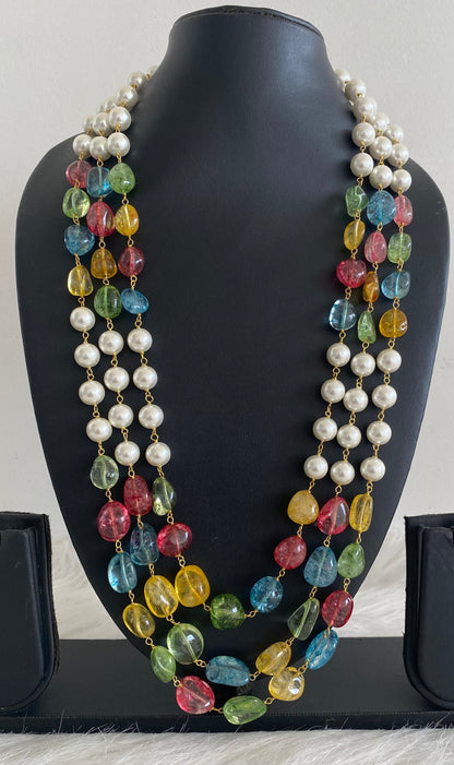 Antique gold tone multilayer pearl multicolour beaded haar dj-54975