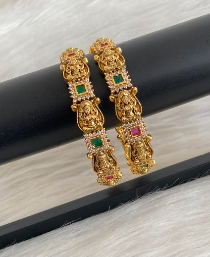 Antique gold tone ruby-green-white square stone lakshmi bangles (2.10) dj-55172