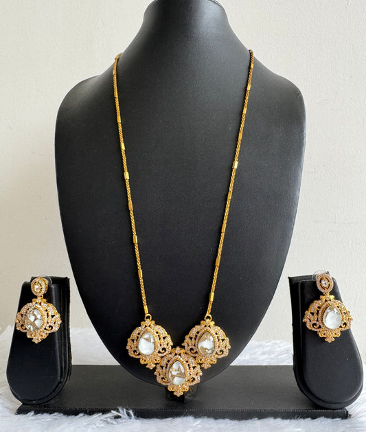 Antique gold tone white-gold fire stone long chain set dj-51092