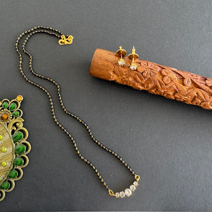 Antique gold tone cz white stone 18 inches mangalsutra set dj-52069