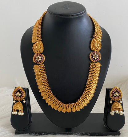 Matte finish kemp-green-white lakshmi coin swan short haar set dj-55000