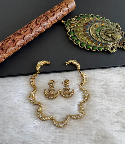 Antique gold tone cz white moon necklace set dj-52119