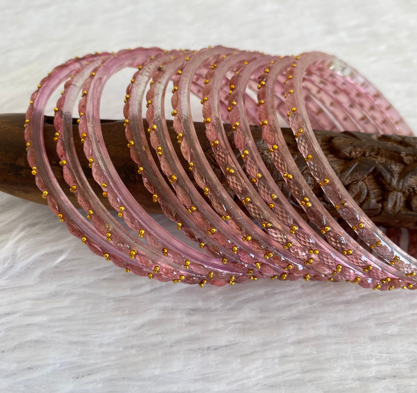 Set of 10 pale pink glass bangles(2.10) dj-52847