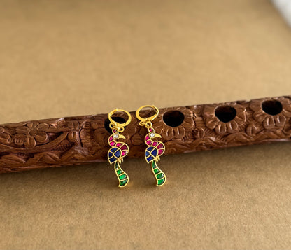 Gold tone multicolor kundan jadau peacock hook earrings dj-51528