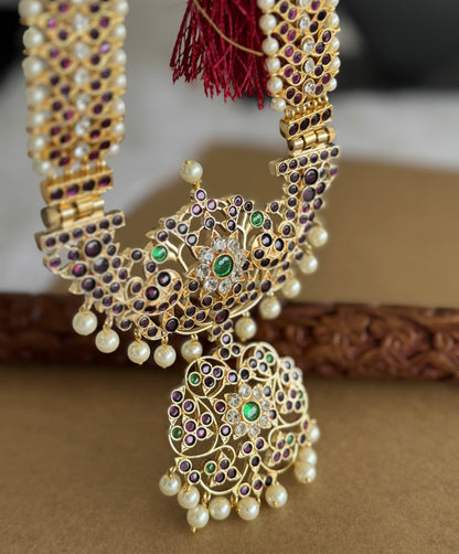 Gold tone precious kemp-green-white pearl flower haar dj-51755
