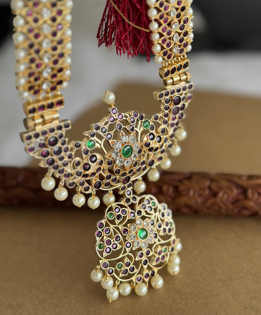 Gold tone precious kemp-green-white pearl flower haar dj-51755