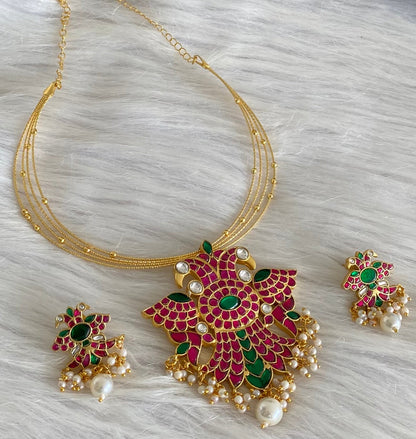 Gold tone kundan jadau ganda berunda pendant set with kanti chain dj-54181