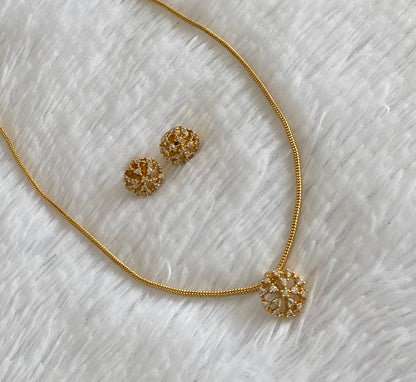 Gold tone 18 inches chain with white stone pendant set dj-54426