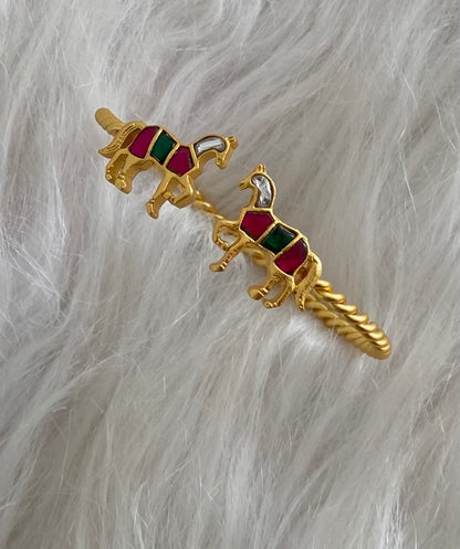 Gold tone pink-green-white Kundan jadau horse openable kada/bangle dj-54860