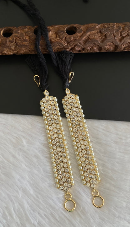 Gold tone AD white stone pearl ear side chain dj-53383