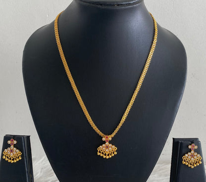 Gold tone 18 inches chain with pink-white stone pathakkam pendant set dj-54910