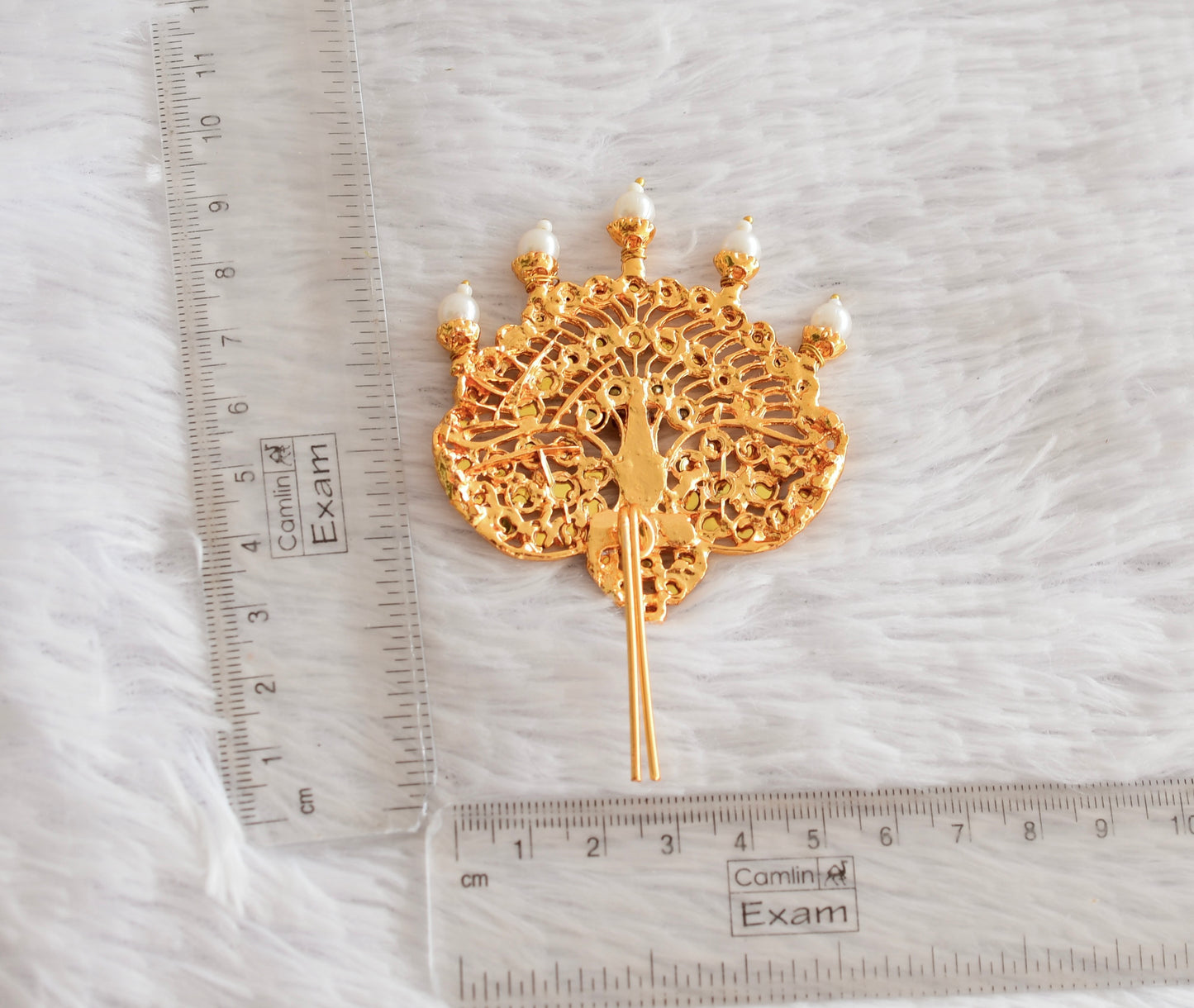 Gold tone kemp-green peacock hair jewel/pin dj-52350