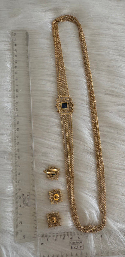 Matte finish cz blue block stone mugappu chandra haar set dj-51245