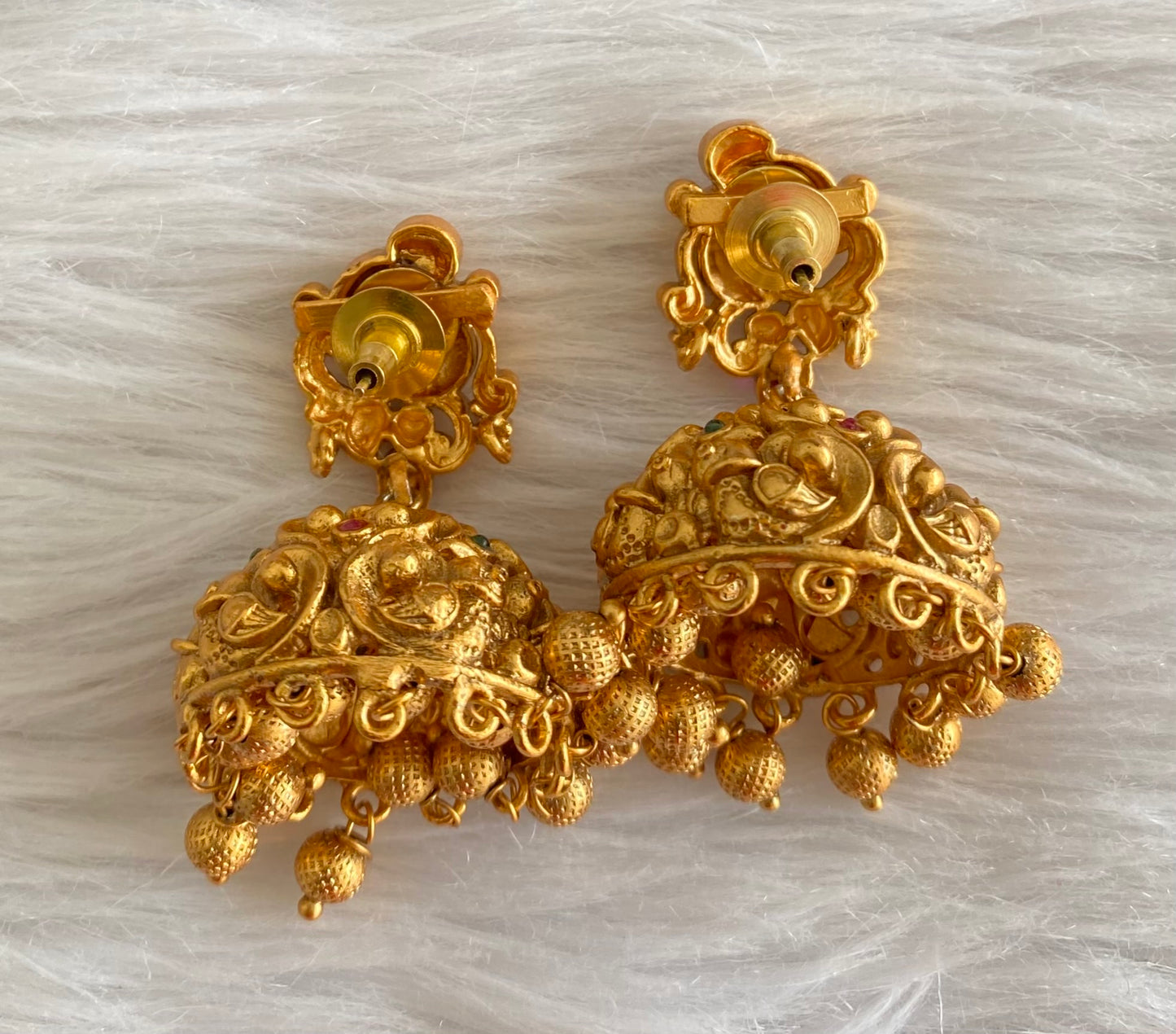 Matte finish pink-green peacock jhumkka dj-53006