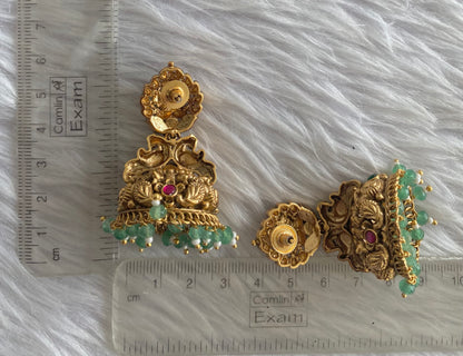 Antique gold tone pink-green beaded Lakshmi jhumkka dj-51047