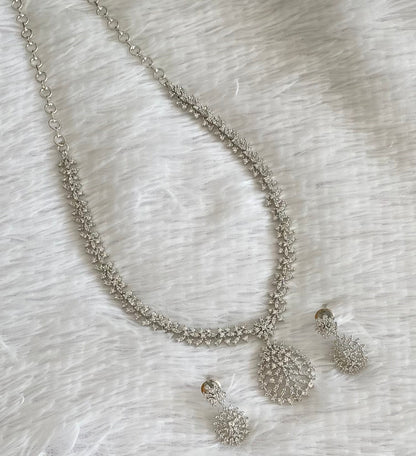 Silver tone cz white stone necklace set dj-54354