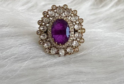 Two tone cz white-purple stone finger ring dj-53682