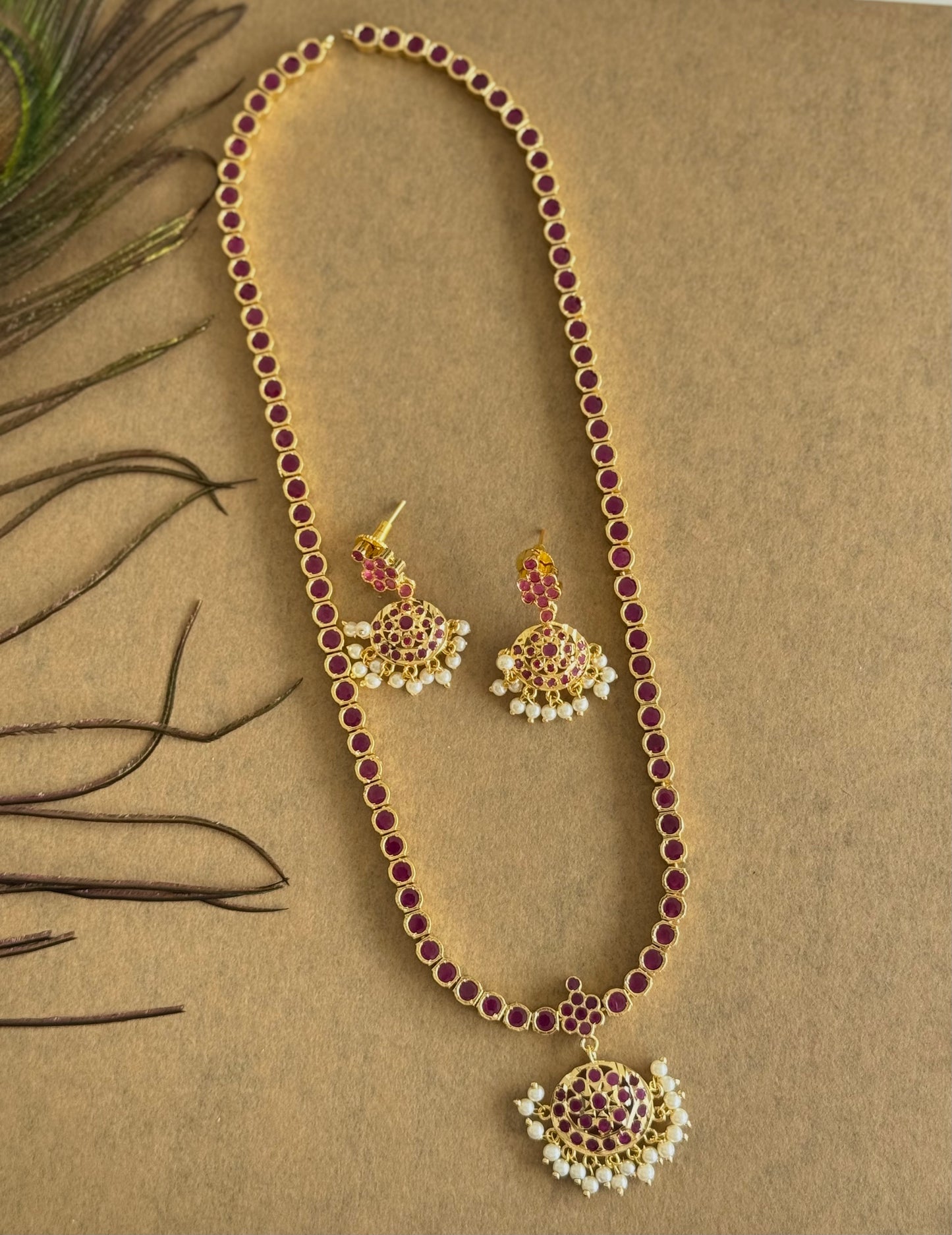 Gold tone ruby South Indian style haar set dj-51676