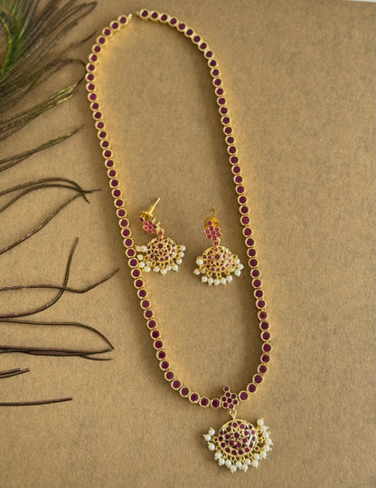 Gold tone ruby South Indian style haar set dj-51676