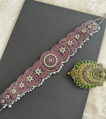 Black finish precious kemp-green-white pearl sun-moon waist band(big) dj-51996