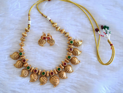 Antique gold tone kemp-green nakshi mango necklace set dj-52738
