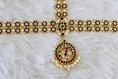 Gold tone precious kemp-green-white pearl mango head set with sun moon dj-52525