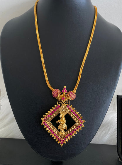 Gold tone green-pink stone krishna necklace dj-54446