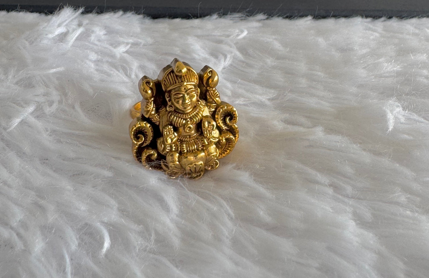 Antique gold tone Nakshi Lakshmi adjustable finger ring dj-51404