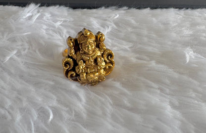 Antique gold tone Nakshi Lakshmi adjustable finger ring dj-51404