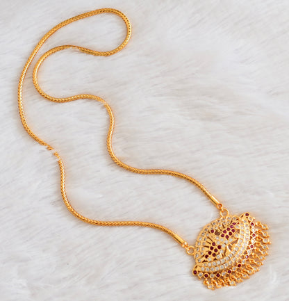 Gold tone AD pink-white peacock pendant with chain dj-53324