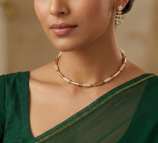 Antique gold tone cz white stone hasli necklace set dj-54407