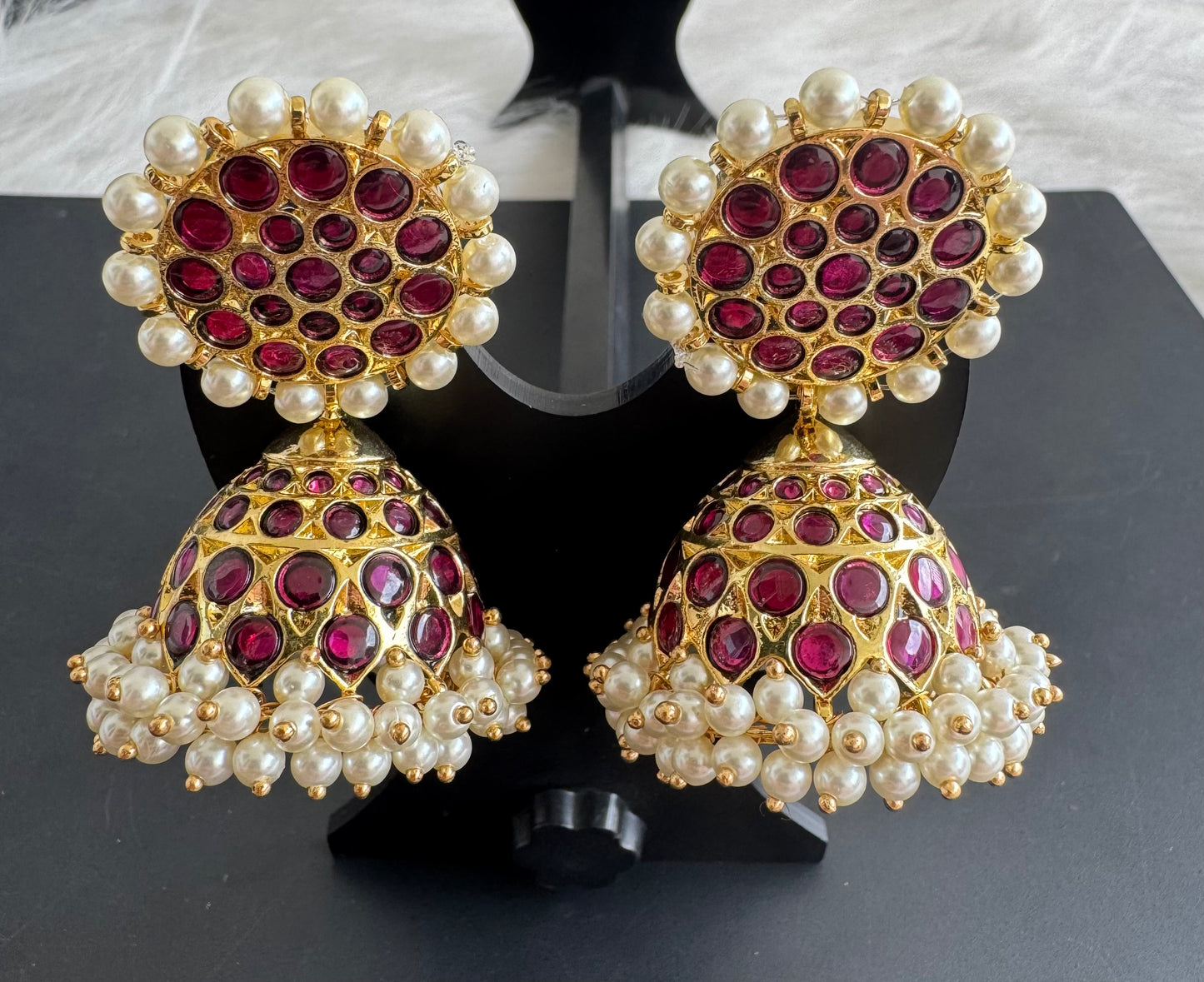 Gold tone precious kemp pearl huge screw back jhumkka Dj-51043