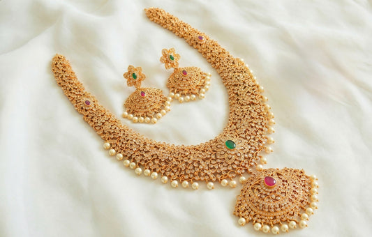Matte finish cz ruby-green pearl big haar set DJ30617
