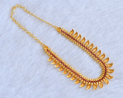 Gold tone pink stone kerala style mango necklace dj-53095