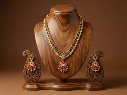 Matte finish black-white-pink double layer attigai/necklace set dj-52723