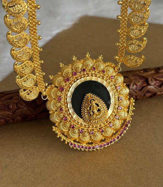 Gold tone pink-green mango-Lakshmi Kerala style haar dj-51731