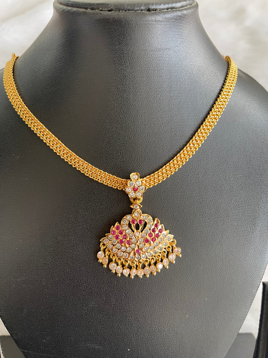 Gold Tone South Indian Style Ruby Swan Necklace/attigai dj-30495