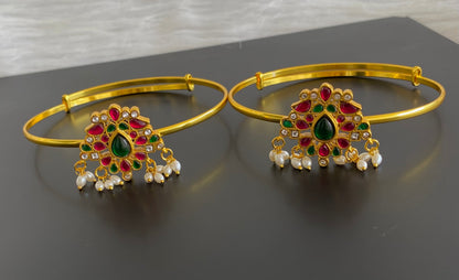 Gold tone kundan jadau kemp-green-white pearl baju band dj-53841