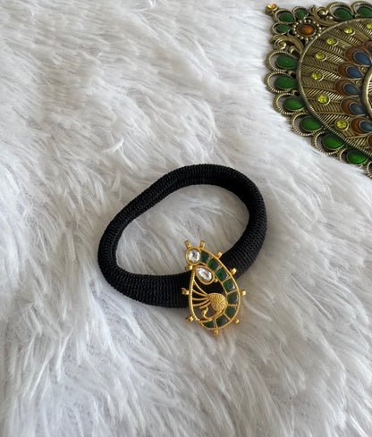 Gold tone green kundan jadau peacock hair band dj-51490