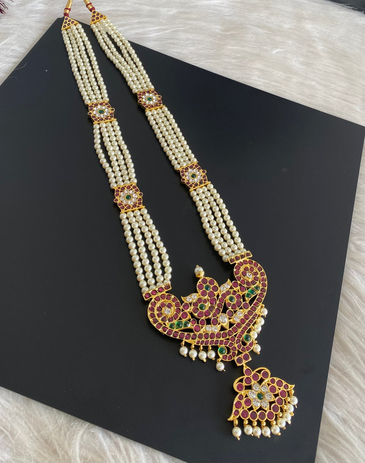 Gold tone precious kemp-green-white peacock flower pearl haar dj-54727