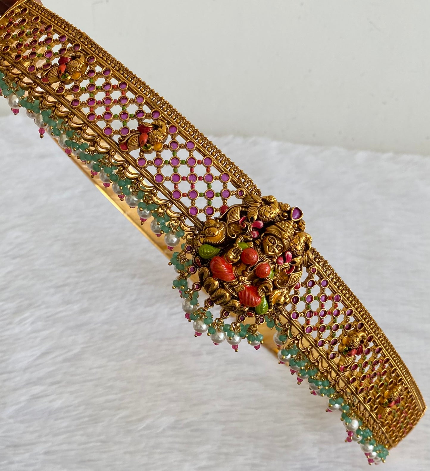 Matte finish meenakari lakshmi peacock waist belt dj-53518