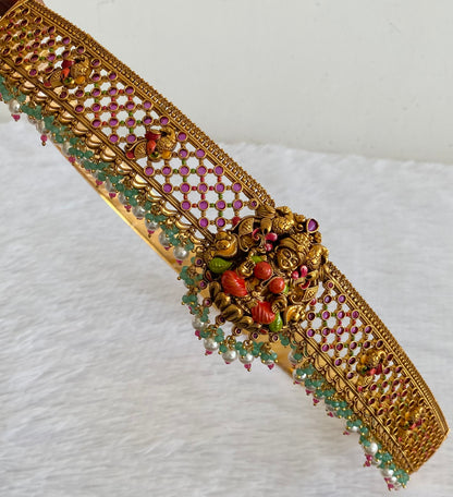 Matte finish meenakari lakshmi peacock waist belt dj-53518