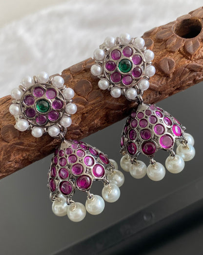 Black finish precious kemp-green pearl jhumkka dj-53687