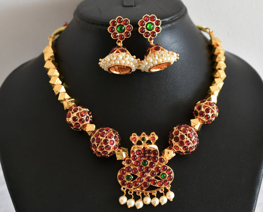 Gold tone kemp-green Rudhra ball necklace set dj-52353