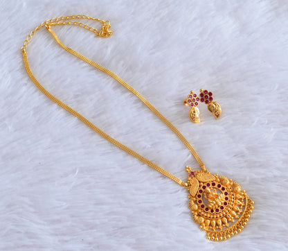 Gold tone pink stone lakshmi necklace set dj-53052