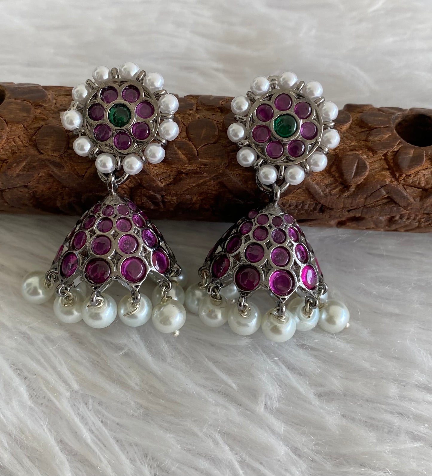 Black finish precious kemp-green pearl jhumkka dj-53687